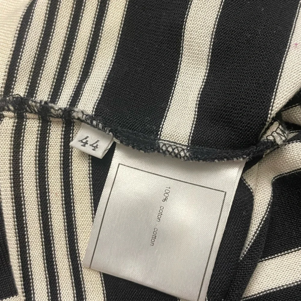 Chanel Classic VTG Black Ivory Stripe COTTON Sweater Size EU 44